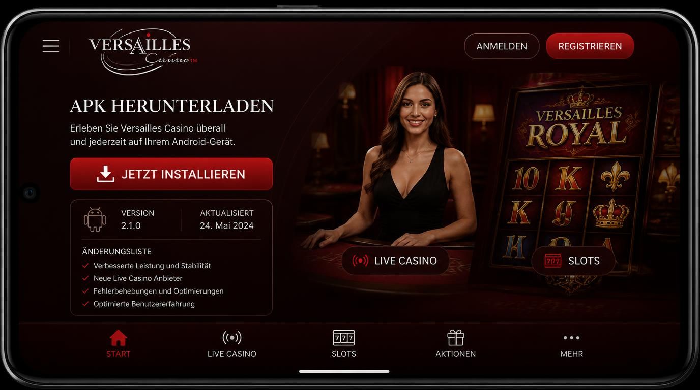 Android Handy mit dem Versailles Casino APK Installationsbildschirm