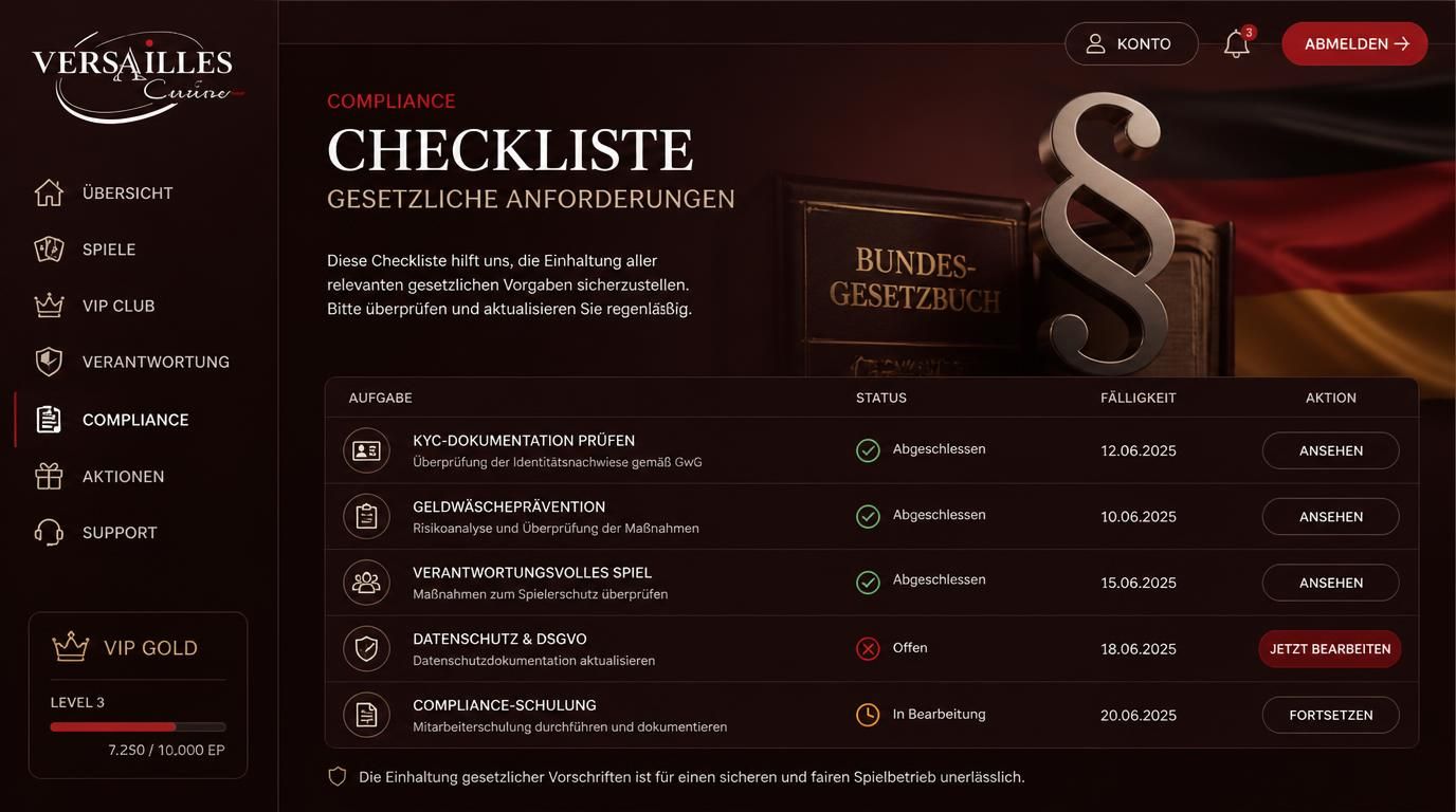 Checkliste mit Häkchen/Kreuz, Paragrafensymbol und Flagge Deutschlands.